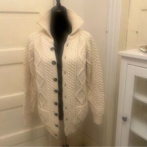 HOWLIN Handknit Ireland Fisherman Pure Wool Cable Knit Cardigan Boho Academic